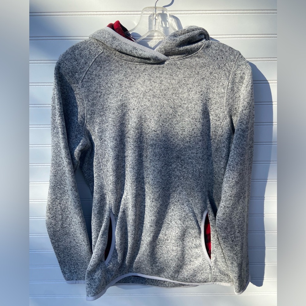 Eddie Bauer Pullover Knit Sweater With Buffalo Check Plaid Hood